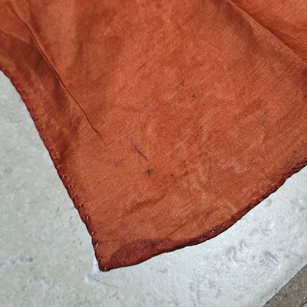 vintage boho cottagecore burnt orange square scarf rolled edges - Picture 6 of 6